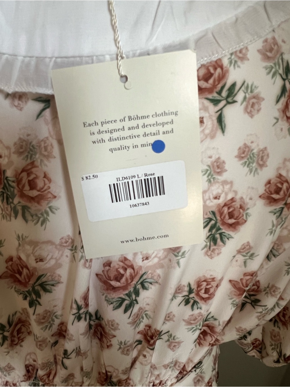 Floral Tie-Neck White Maxi dress with Dusty Rose Print. - Picture 5 of 5